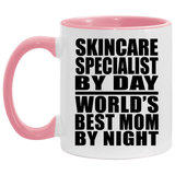 Skincare Specialist By Day World's Best Mom By Night - 11oz Accent Mug Pink