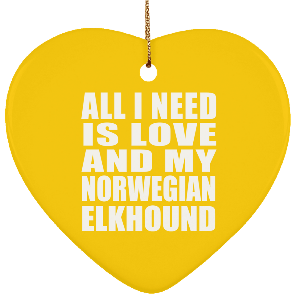 All I Need Is Love And My Norwegian Elkhound - Heart Ornament