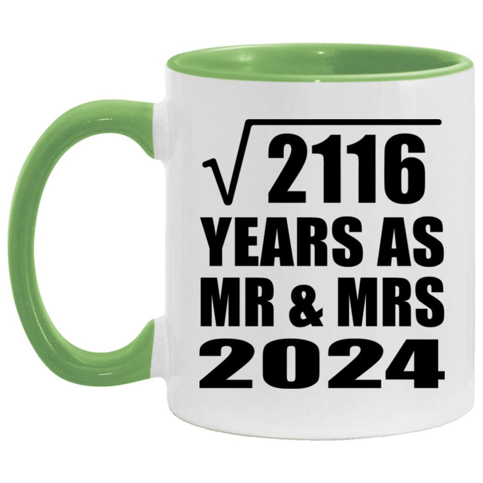 46th Anniversary Square Root of 2116 Years As Mr & Mrs 2024 - 11oz Accent Mug Green