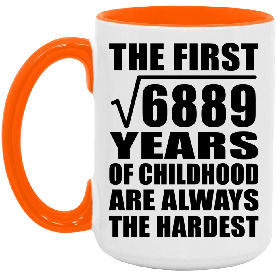 83rd Birthday Square Root of 6889 Years of Childhood - 15oz Accent Mug Orange