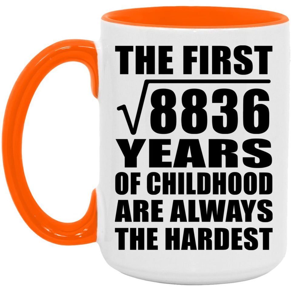 94th Birthday Square Root of 8836 Years of Childhood - 15oz Accent Mug Orange