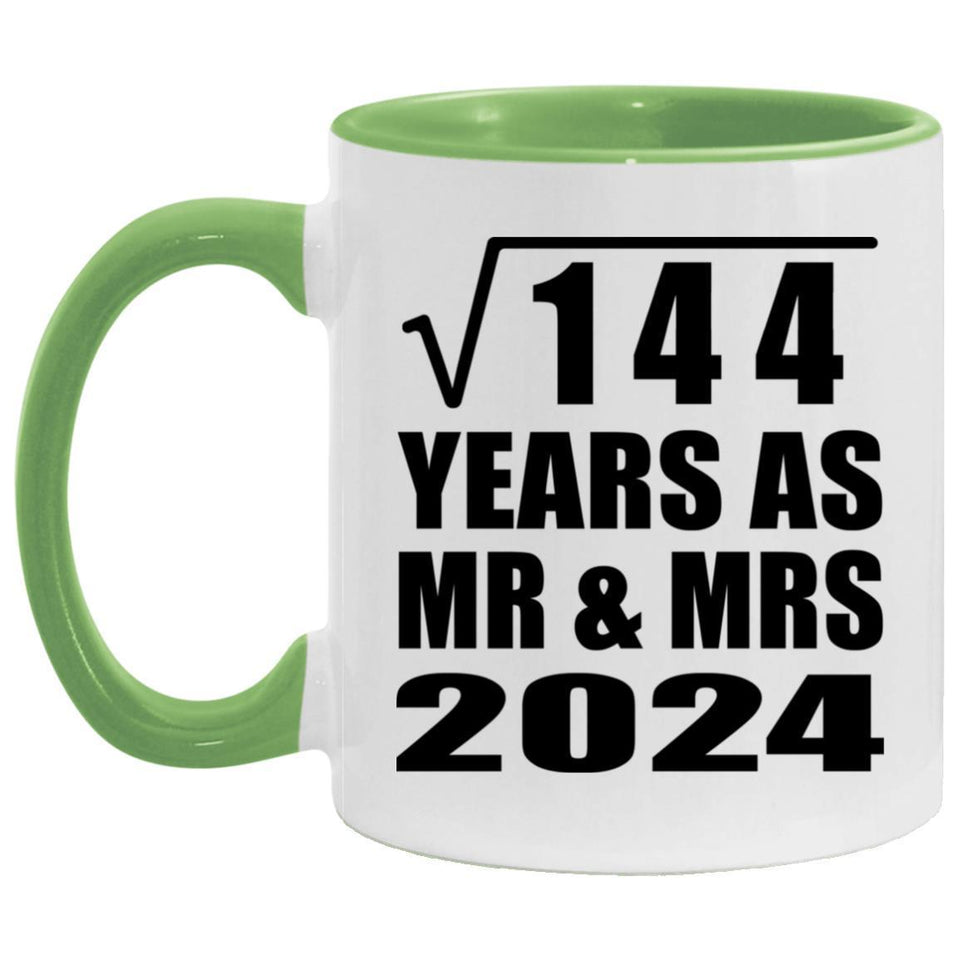 12th Anniversary Square Root of 144 Years As Mr & Mrs 2024 - 11oz Accent Mug Green