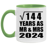 12th Anniversary Square Root of 144 Years As Mr & Mrs 2024 - 11oz Accent Mug Green