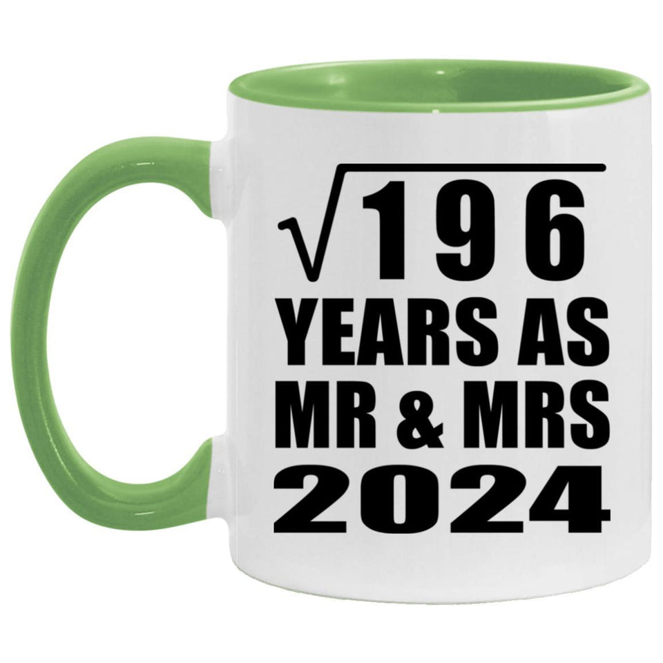 14th Anniversary Square Root of 196 Years As Mr & Mrs 2024 - 11oz Accent Mug Green