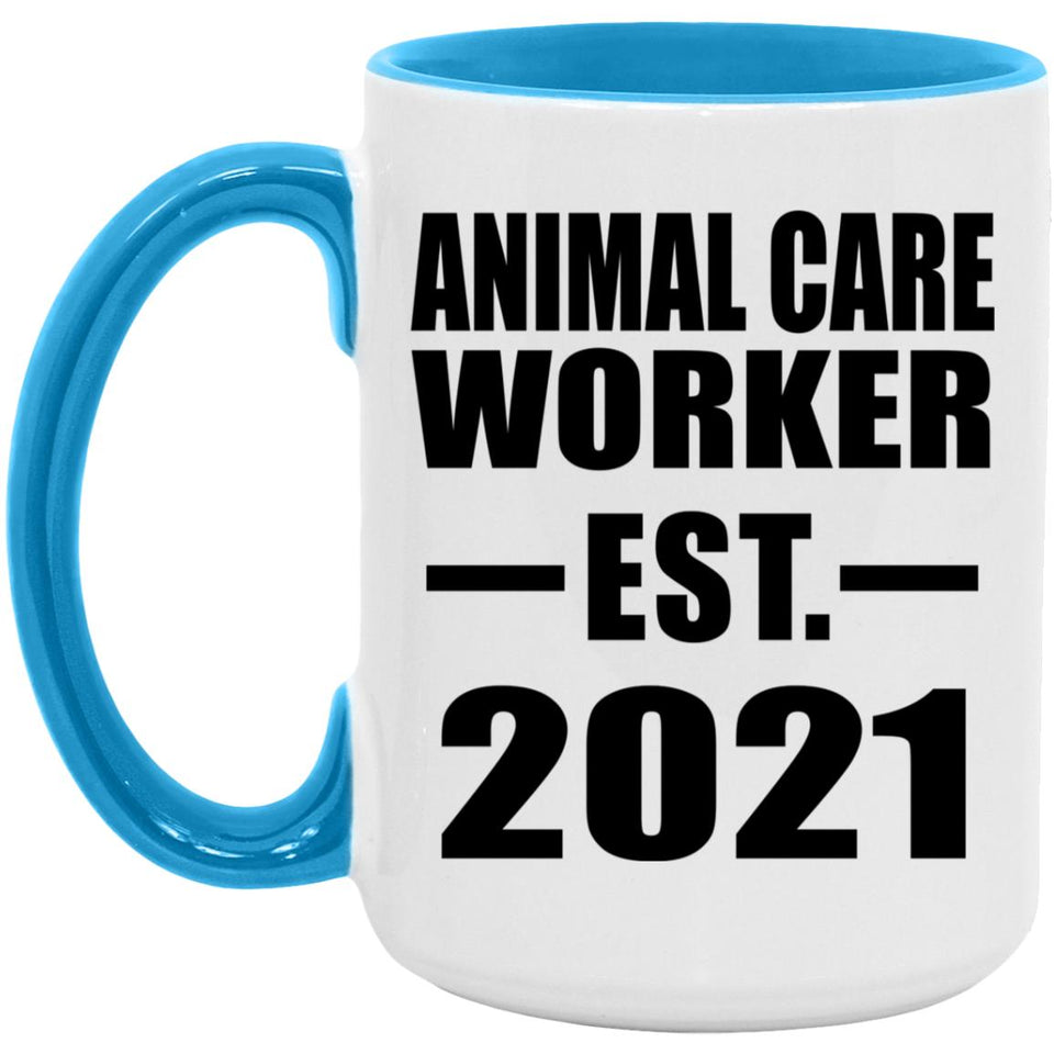 Animal Care Worker Established EST. 2021 - 15oz Accent Mug Blue