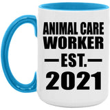 Animal Care Worker Established EST. 2021 - 15oz Accent Mug Blue