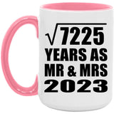 85th Anniversary Square Root of 7225 Years As Mr & Mrs 2023 - 15oz Accent Mug Pink