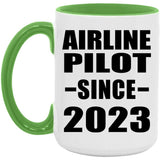 Airline Pilot Since 2023 - 15oz Accent Mug Green