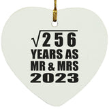16th Anniversary Square Root of 256 Years As Mr & Mrs 2023 - Heart Ornament