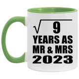 3rd Anniversary Square Root of 9 Years As Mr & Mrs 2023 - 11oz Accent Mug Green