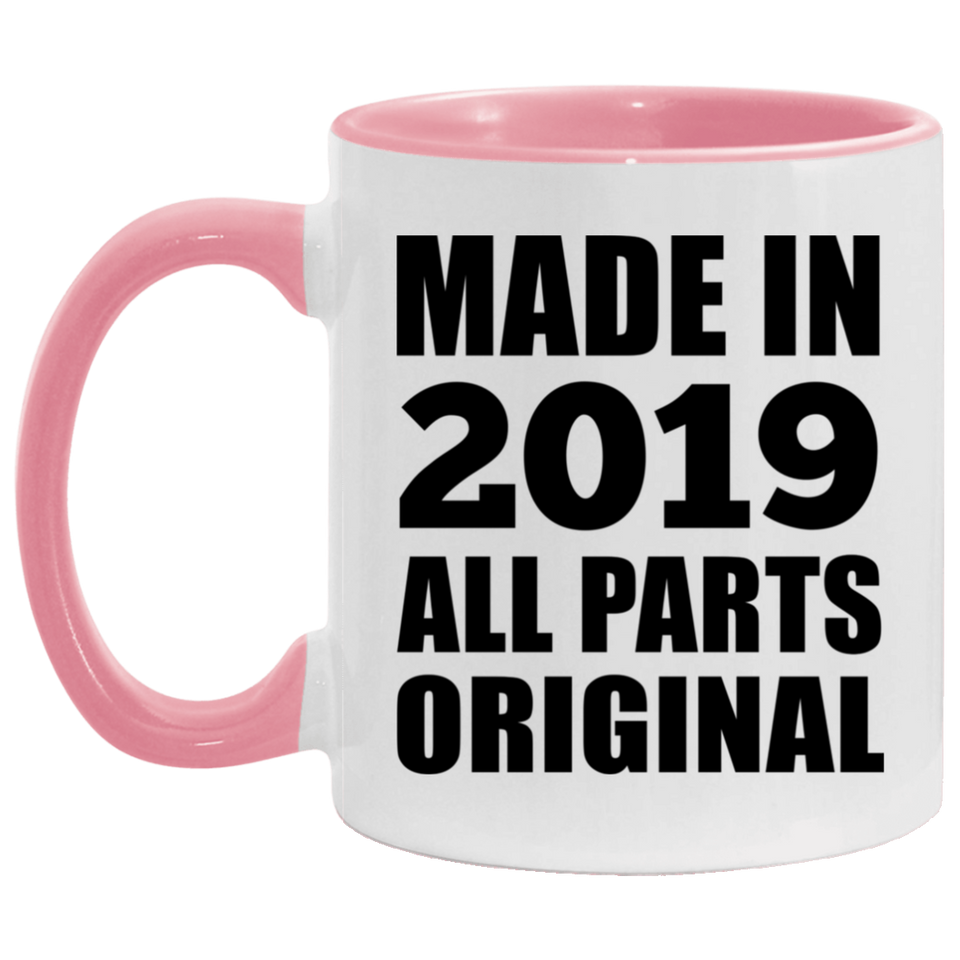5th Birthday Made in 2019 All Parts Original - 11oz Accent Mug Pink