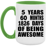 5th Birthday 5 Years 60 Months 1826 Days Of Awesome - 15oz Accent Mug Green