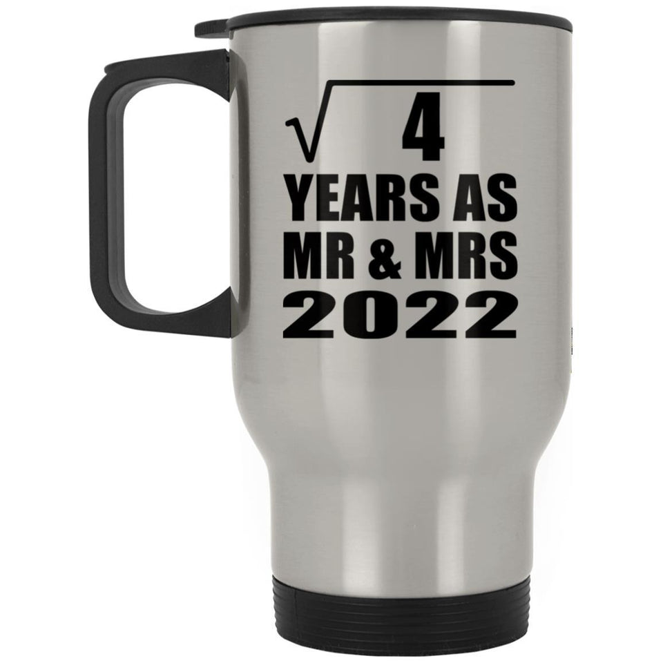2nd Anniversary Square Root of 4 Years As Mr & Mrs 2022 - Silver Travel Mug