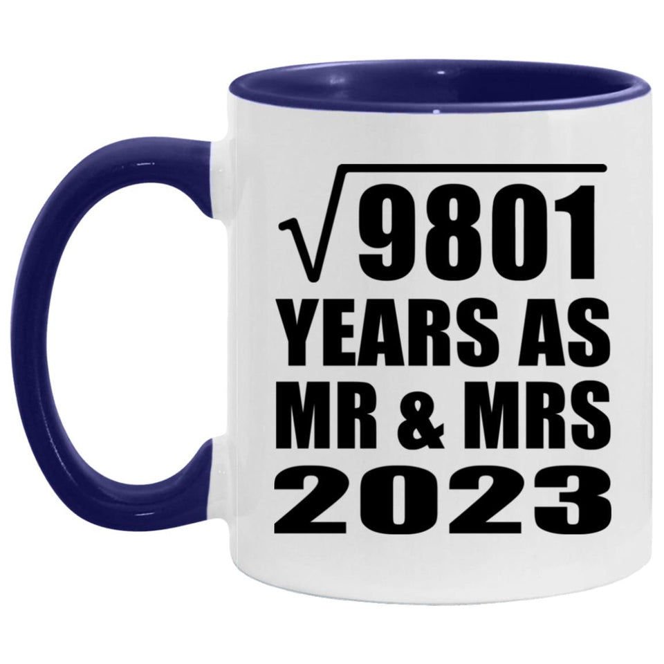 99th Anniversary Square Root of 9801 Years As Mr & Mrs 2023 - 11oz Accent Mug Purple