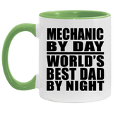 Mechanic By Day World's Best Dad By Night - 11oz Accent Mug Green