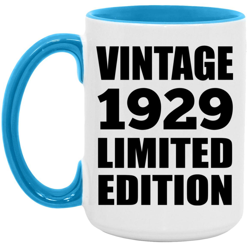 95th Birthday Vintage 1929 Limited Edition - 15oz Accent Mug Blue