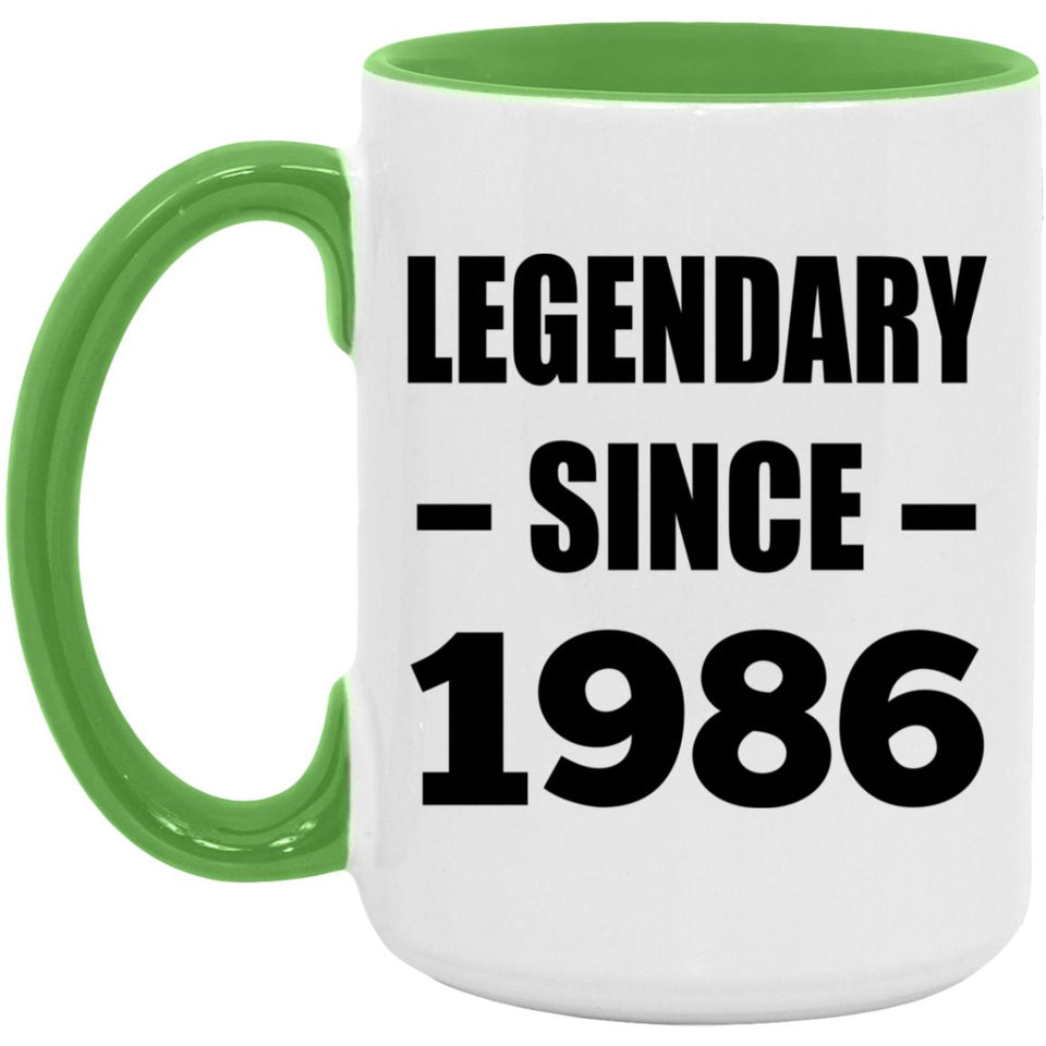 38th Birthday Legendary Since 1986 - 15oz Accent Mug Green