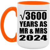 60th Anniversary Square Root of 3600 Years As Mr & Mrs 2024 - 15oz Accent Mug Orange