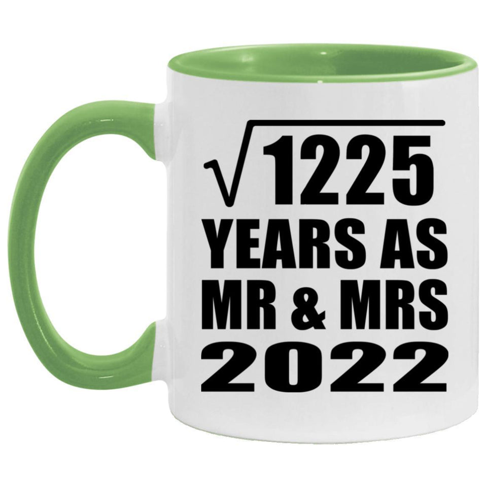 35th Anniversary Square Root of 1225 Years As Mr & Mrs 2022 - 11oz Accent Mug Green