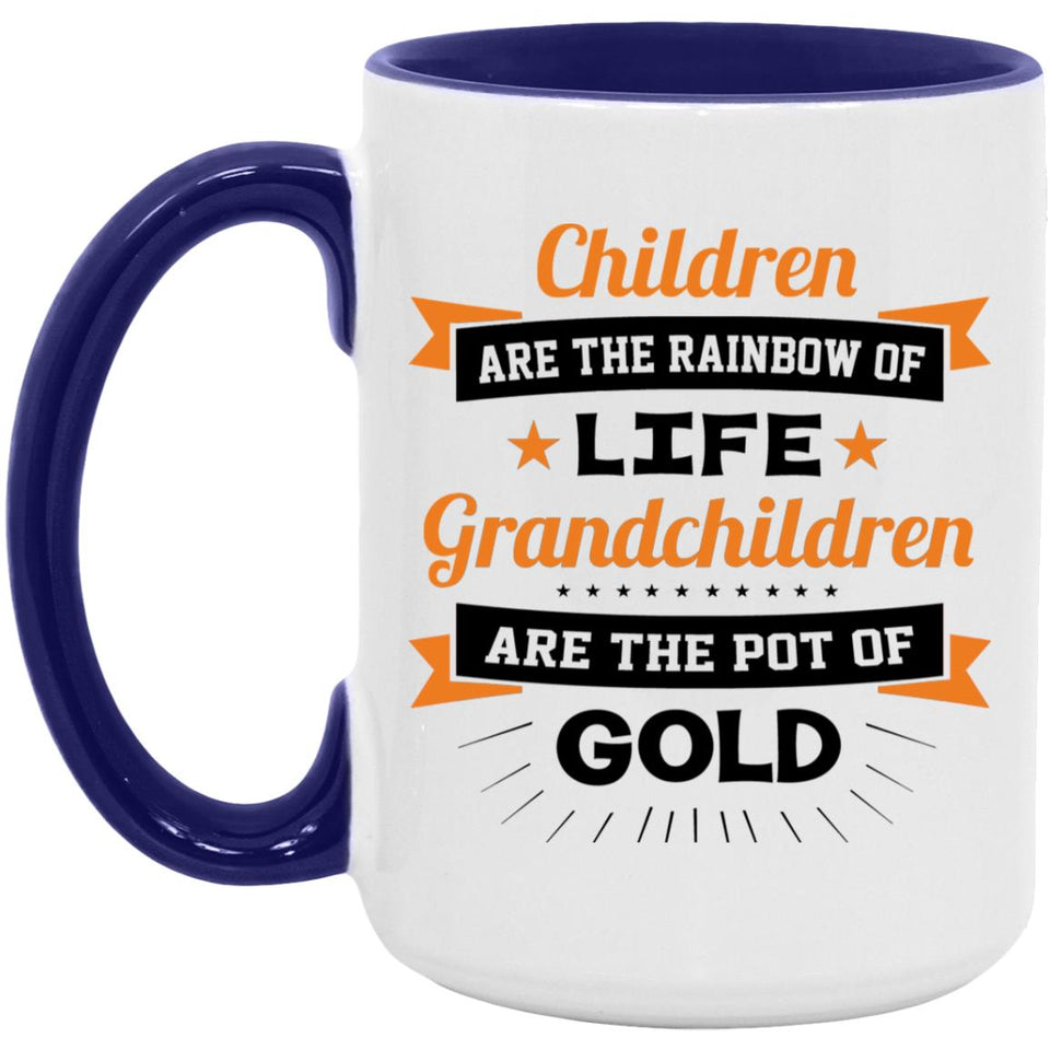 Children Are Rainbow Of Life, Grandchildren Are Pot Of Gold - 15oz Accent Mug Purple