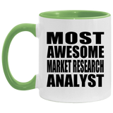 Most Awesome Market Research Analyst - 11oz Accent Mug Green