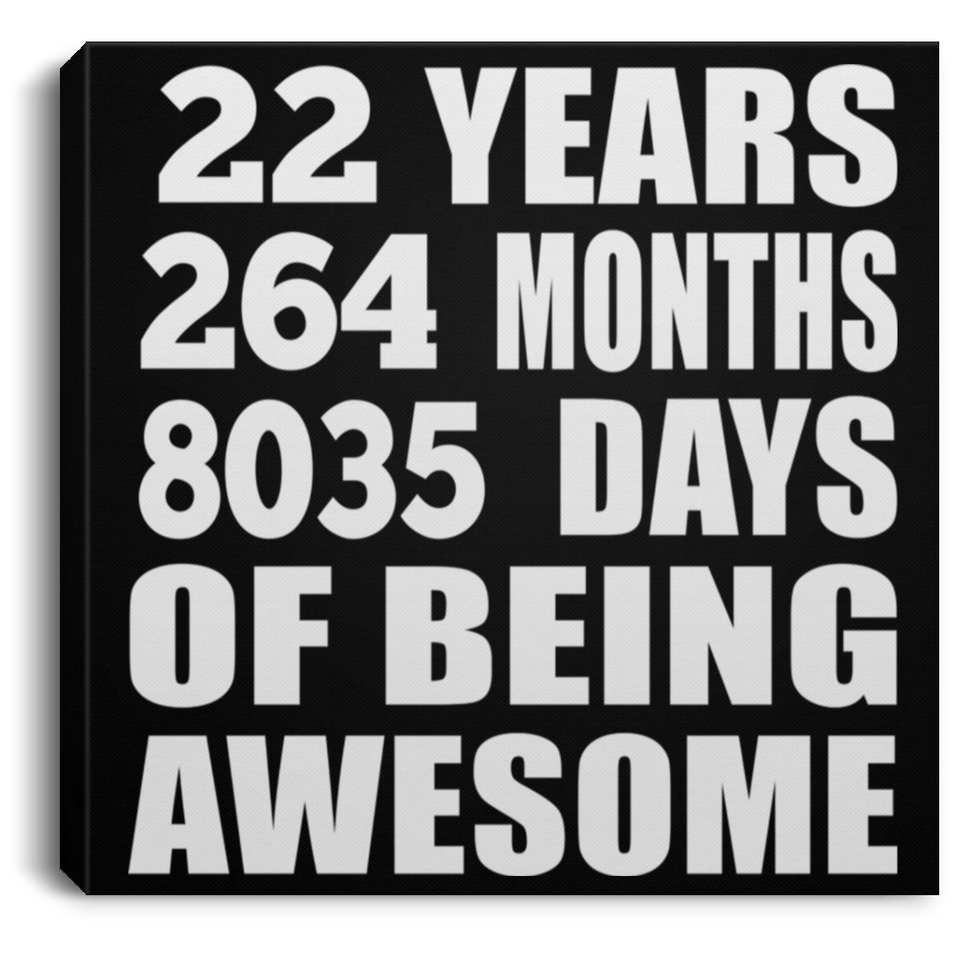 22nd Birthday 22 Years 264 Months 8035 Days Of Awesome - Canvas Square