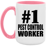 Number One #1 Pest Control Worker - 15oz Accent Mug Pink
