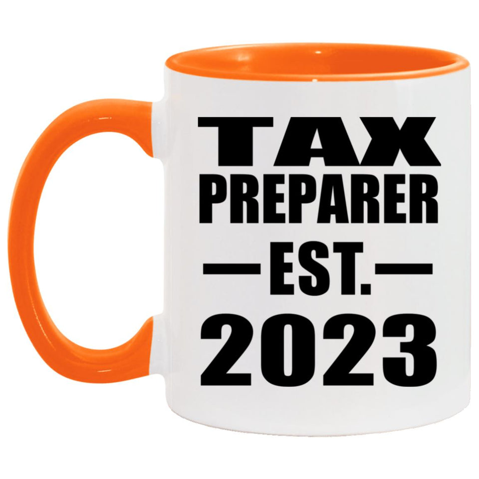 Tax Preparer Established EST. 2023 - 11oz Accent Mug Orange