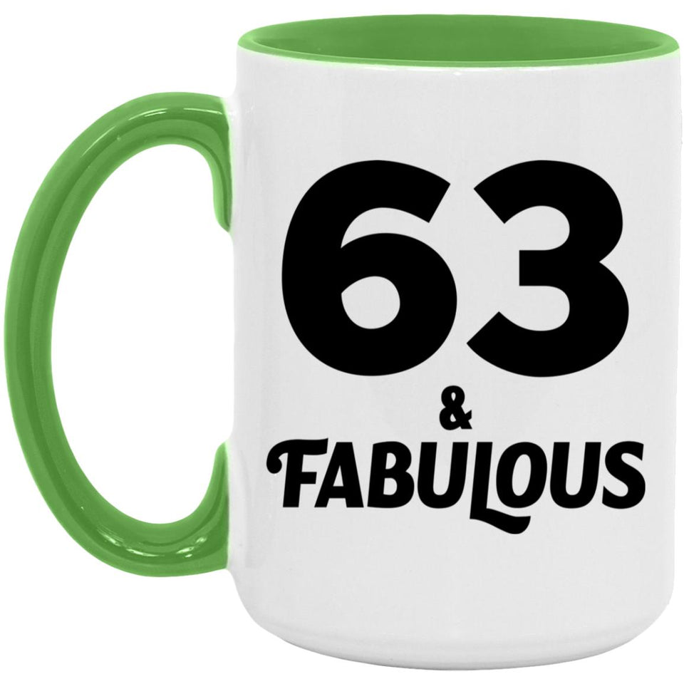 63rd Birthday 63 & Fabulous - 15oz Accent Mug Green