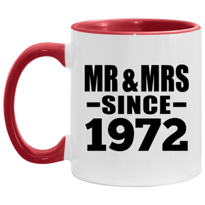 52nd Anniversary Mr & Mrs Since 1972 - 11oz Accent Mug Red