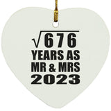 26th Anniversary Square Root of 676 Years As Mr & Mrs 2023 - Heart Ornament
