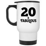 20th Birthday 20 & Fabulous - White Travel Mug