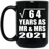 8th Anniversary Square Root of 64 Years As Mr & Mrs 2021 - 15oz Coffee Mug Black