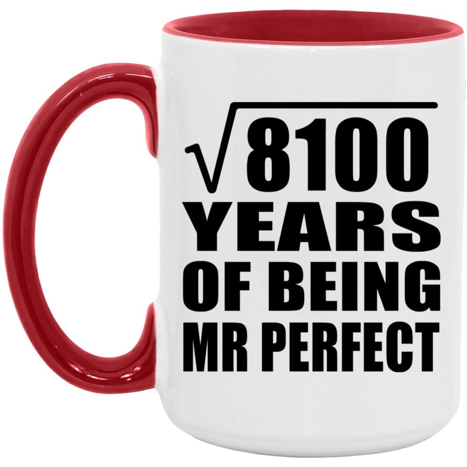90th Anniversary Square Root of 8100 Years of Mr Perfect - 15oz Accent Mug Red