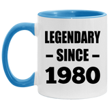 44th Birthday Legendary Since 1980 - 11oz Accent Mug Blue