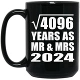 64th Anniversary Square Root of 4096 Years As Mr & Mrs 2024 - 15oz Coffee Mug Black