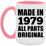 45th Birthday Made in 1979 All Parts Original - 15oz Accent Mug Pink
