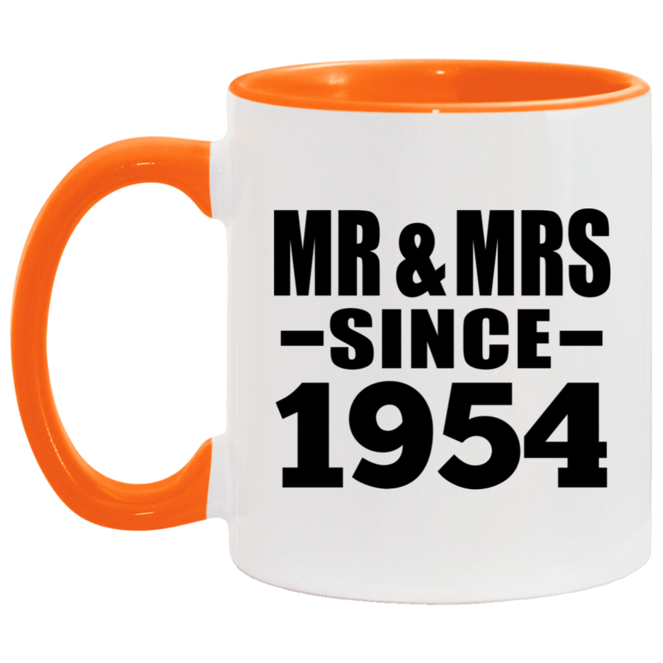 70th Anniversary Mr & Mrs Since 1954 - 11oz Accent Mug Orange