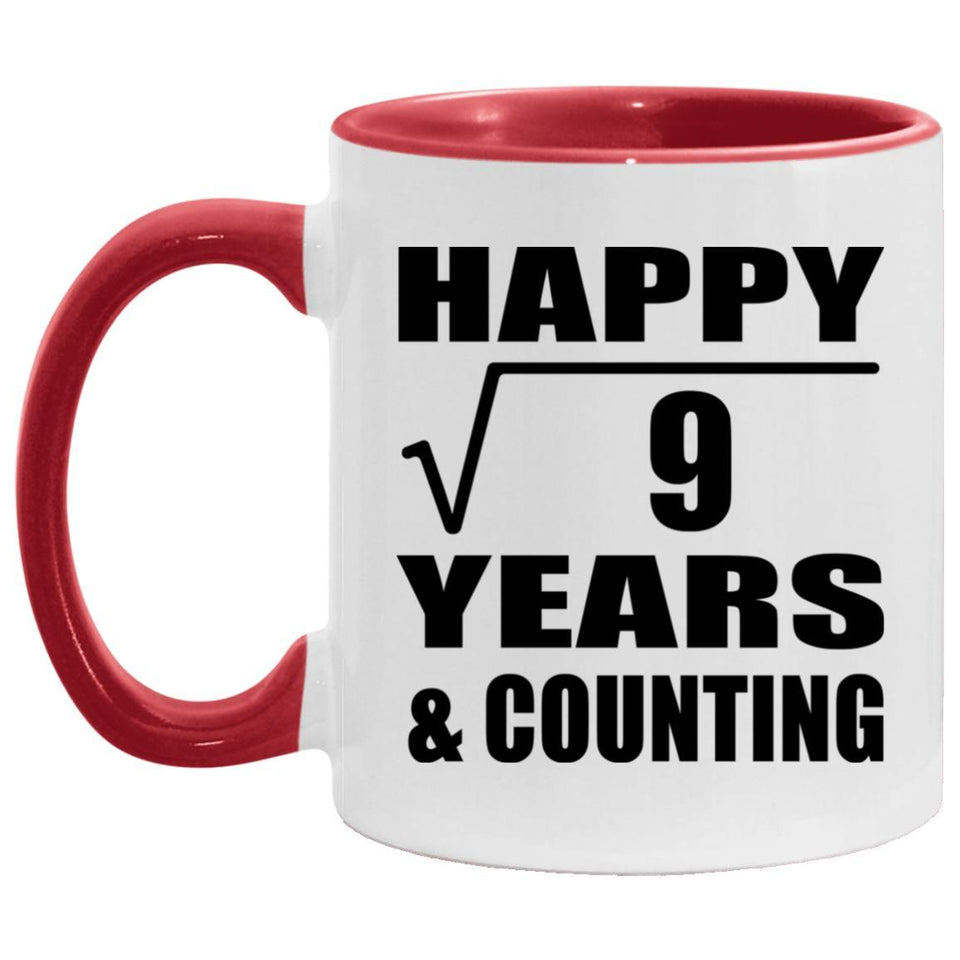Happy 3rd Anniversary Square Root of 9 Years & Counting - 11oz Accent Mug Red