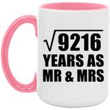96th Anniversary Square Root of 9216 Years As Mr & Mrs - 15oz Accent Mug Pink