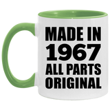 57th Birthday Made in 1967 All Parts Original - 11oz Accent Mug Green