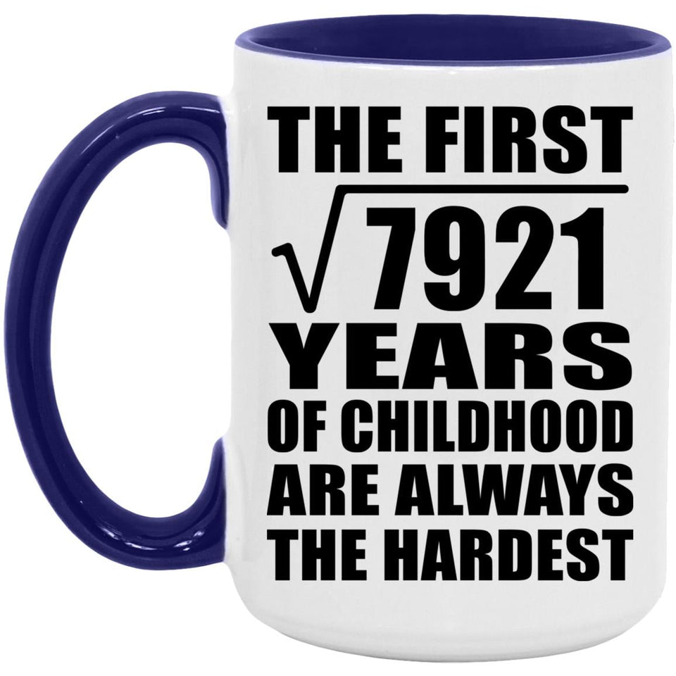 89th Birthday Square Root of 7921 Years of Childhood - 15oz Accent Mug Purple