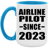 Airline Pilot Since 2023 - 15oz Accent Mug Blue