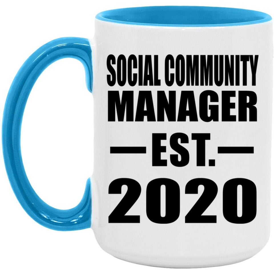 Social Community Manager Established EST. 2020 - 15oz Accent Mug Blue