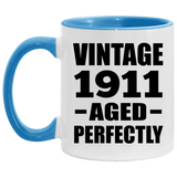 113th Birthday Vintage 1911 Aged Perfectly - 11oz Accent Mug Blue
