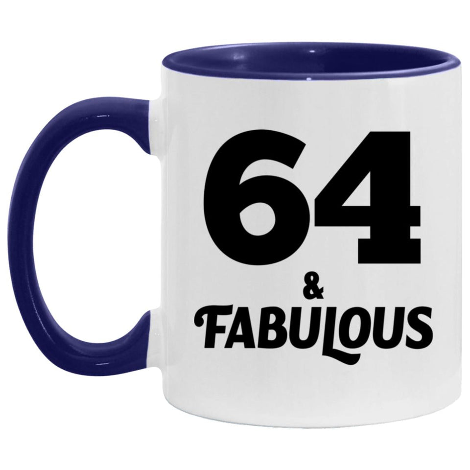 64th Birthday 64 & Fabulous - 11oz Accent Mug Purple