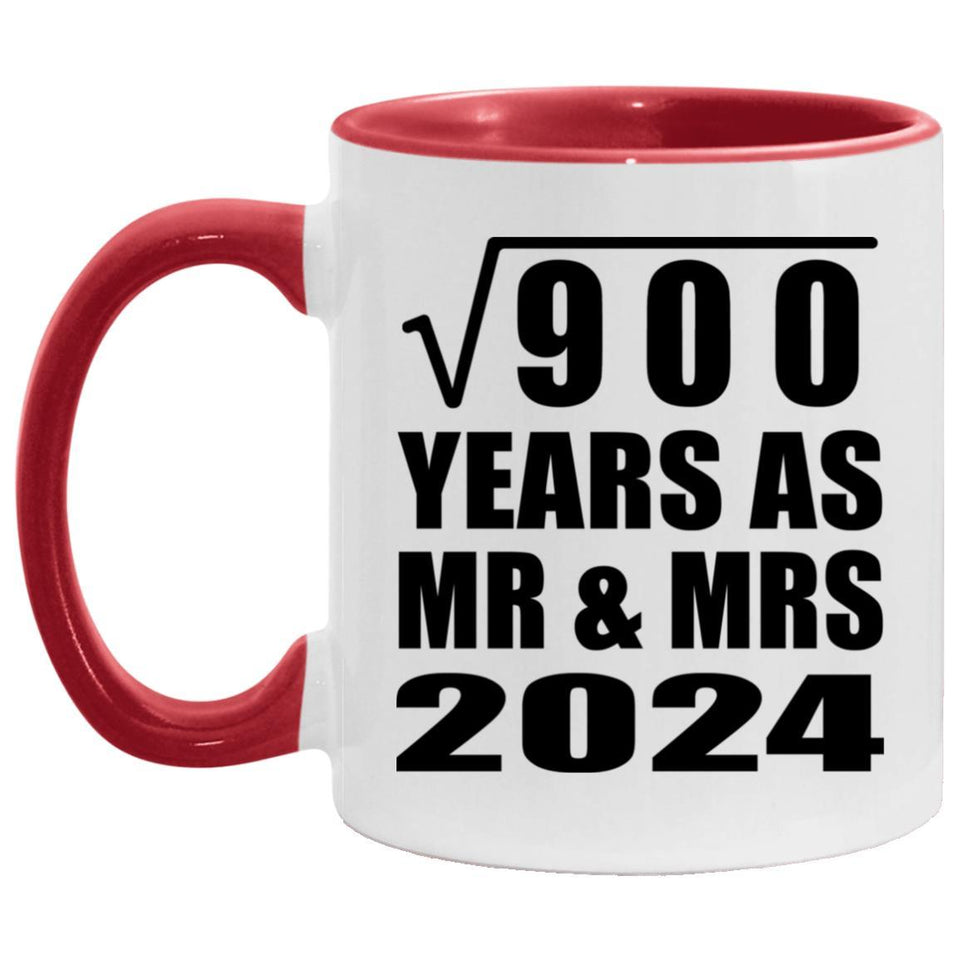 30th Anniversary Square Root of 900 Years As Mr & Mrs 2024 - 11oz Accent Mug Red