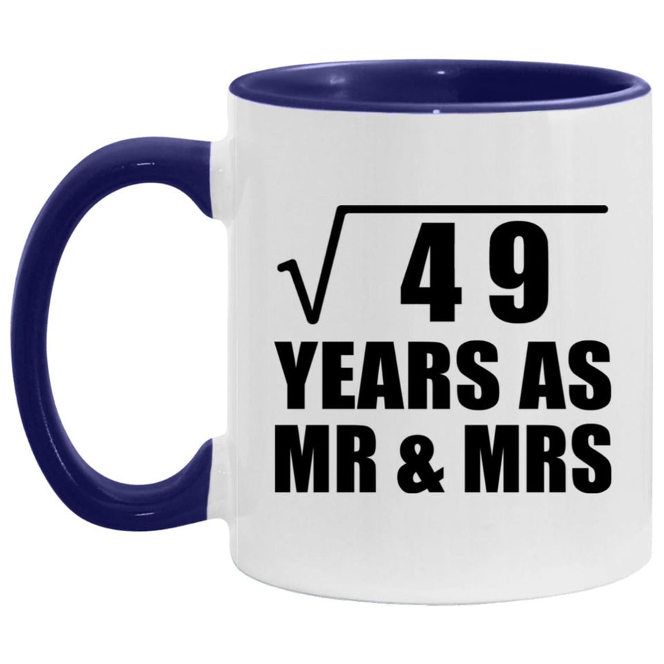 7th Anniversary Square Root of 49 Years As Mr & Mrs - 11oz Accent Mug Purple