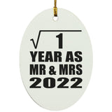 1st Anniversary Square Root of 1 Year As Mr & Mrs 2022 - Oval Ornament