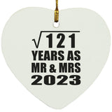 11th Anniversary Square Root of 121 Years As Mr & Mrs 2023 - Heart Ornament
